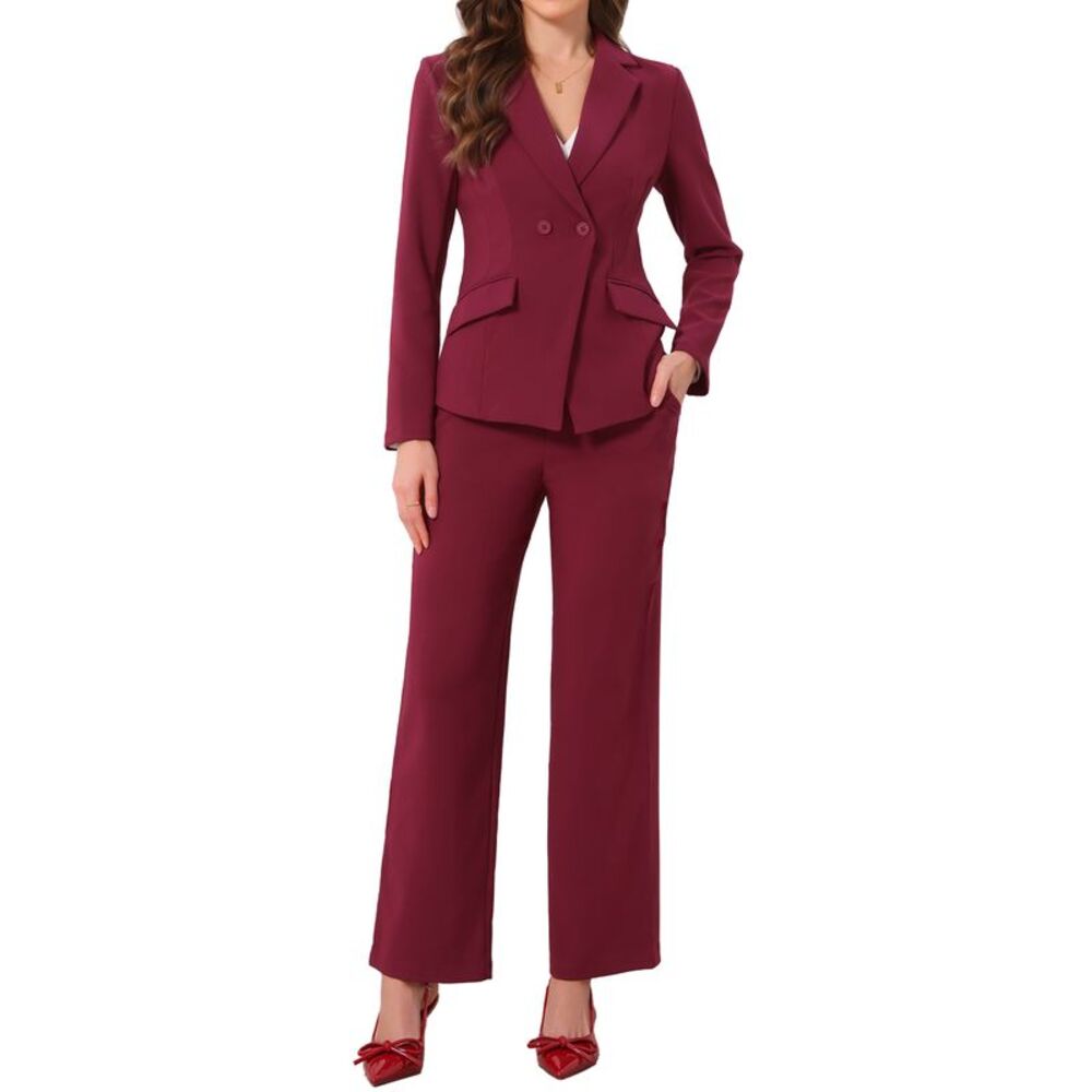 Women Dressy Blazer and Pants 2 Piece Set Business Pant Suits Dark Red